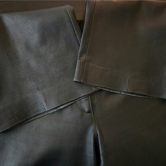 Vintage 90s Bebe Black Genuine Leather Trouser 4 Wide Leg Edgy Classic Wardrobe - Picture 12 of 14